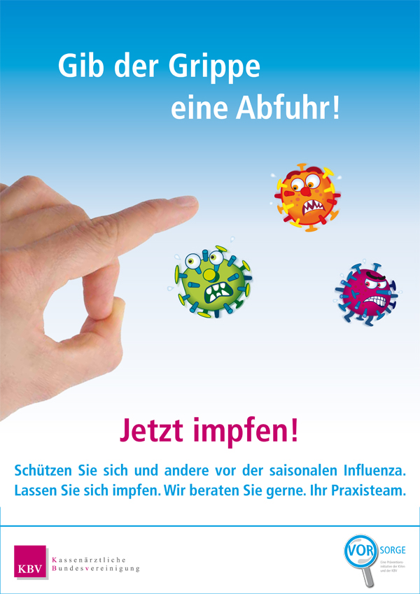 Präventionsinitiative Grippeschutz Ab sofort können Sie sich in unserer Praxis gegen Grippe impfen lassen. Kommen Sie dazu einfach ohne Termin während der Sprechzeiten vorbei. Am besten Montag vormittag, Dienstag nachmittag oder Mittwoch vormittag.